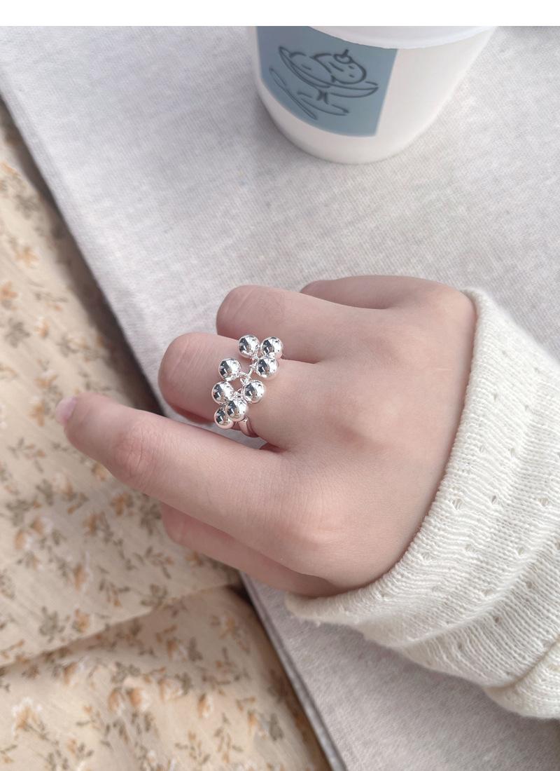 S925 Sterling Silver Simple Grape Cluster Ring for Women with Round Beads - 533(45%)