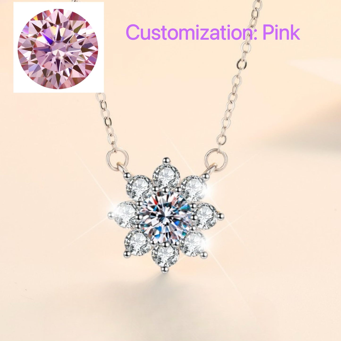 63. S925 Sterling Silver SUNFLOWER Necklace Synthetic Moissanite Necklace