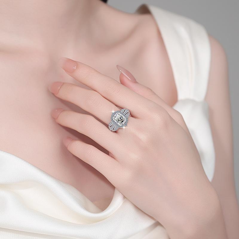 S925 Sterling Silver Big Radiant Ring Synthetic Moissanite Ring 3Carat-446(1%)