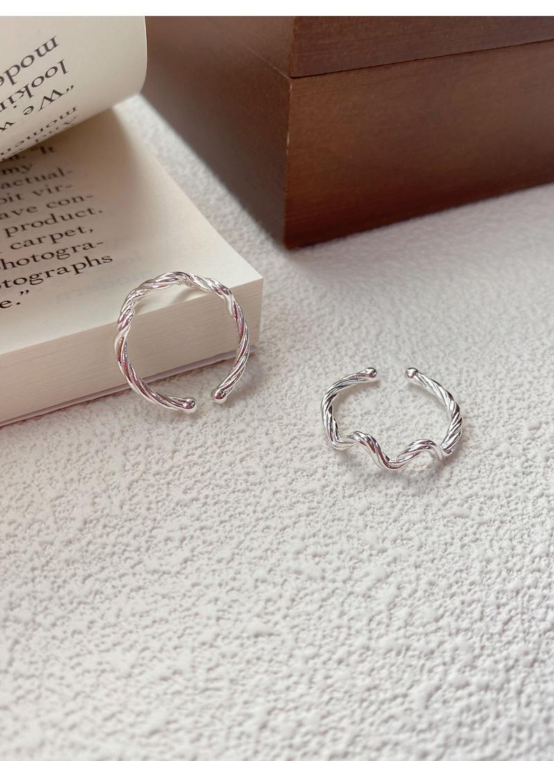 S925 Sterling Silver Simple Irregular Wave Braided Open Ring for Women - 513(45%)