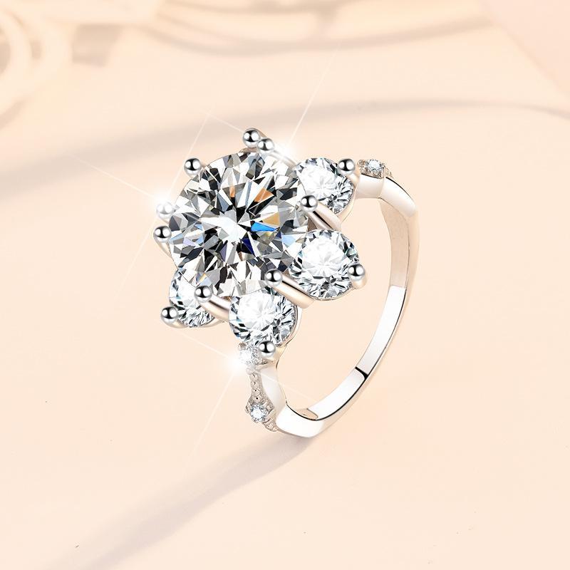 S925 Sterling Silver Synthetic Moissanite Ring Flower Ring fashion jewelry accessory woman girl promise ring-225(35%)