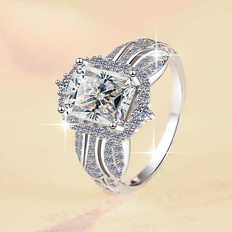 S925 Sterling Silver Big Radiant Ring Synthetic Moissanite Ring 3Carat-446(1%)