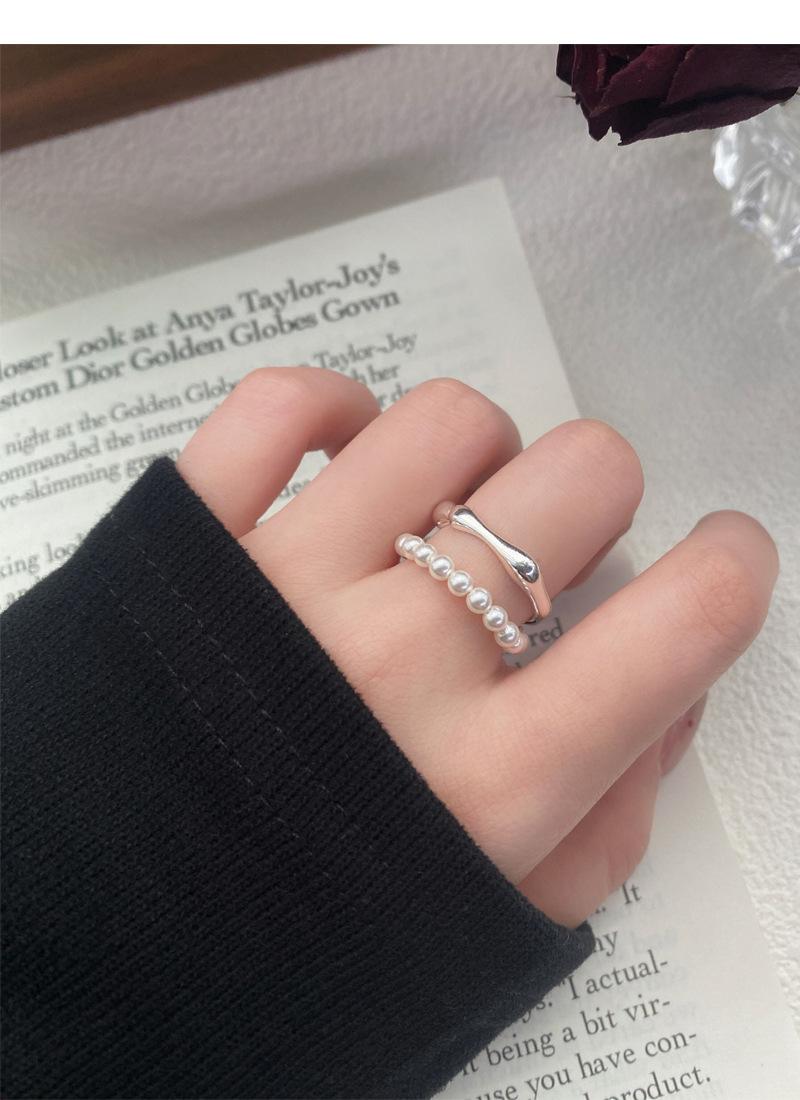 S925 Sterling Silver Double-Layer Pearl Ring for Women Switchable Index Finger Ring-512(45%)