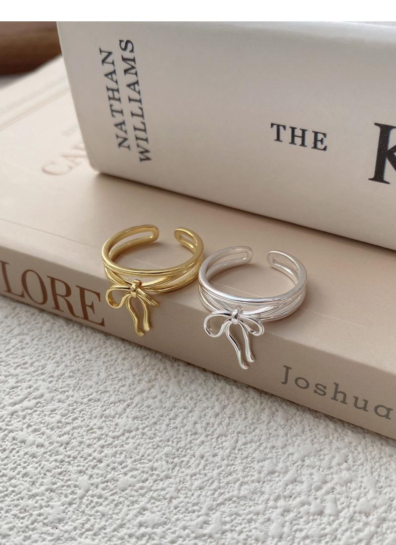 S925 Sterling Silver Simple Bowknot Ring for Women Open Ring -510(45%)