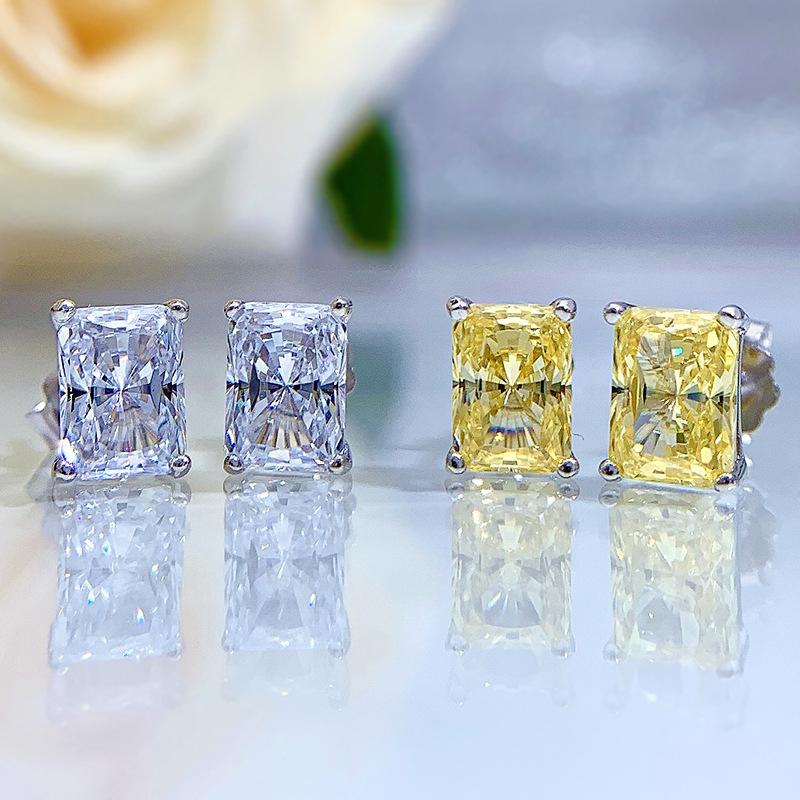 S925 Sterling Silver Ice Flower Cut Rectangular Stud Earrings 1 cart 5*7MM 8A Cubic Zirconia Stud Earrings Daily Life Earrings-610(35%)