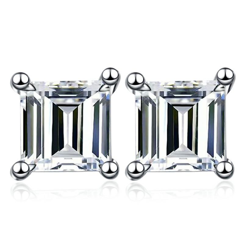 31. 925 Sterling Silver Princess Square Earrings Synthetic Moissanite Earrings