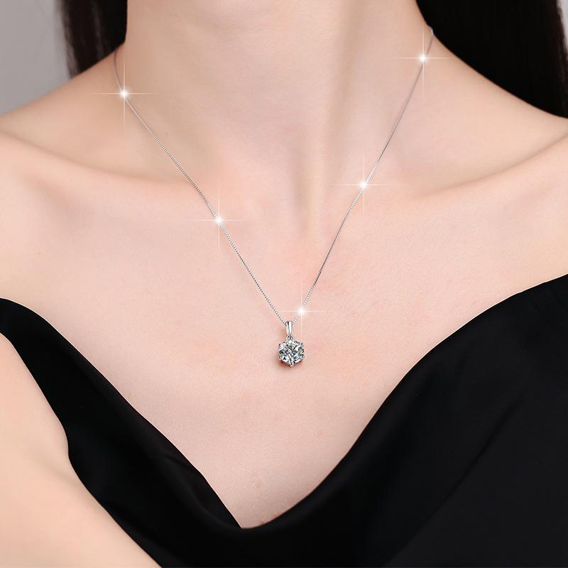 NO6-2. S925 Sterling Silver High Grade Synthetic Moissanite Pendant /1 carat /2 carat /3 carat/Six Claw/Certified Synthetic Moissanite/High Grade Of D Color E Cut VVS1 Clarity