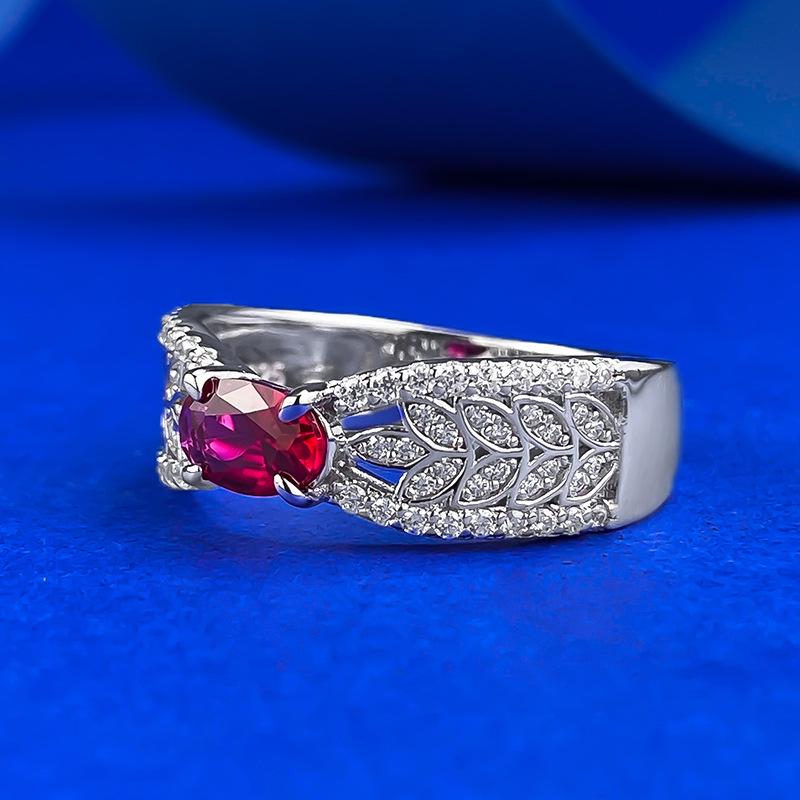 S925 Sterling Silver Oval Cut Wheat Red with Hollow Design Ring 4*6mm 6A Cubic Zirconia Ring fashion jewelry accessory woman girl promise ring-346(35%)