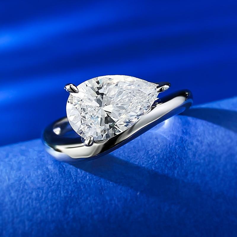 S925 Sterling Silver Pear Ice Flower Cut Pear Ring 2 Karat 8A Cubic Zirconia Ring fashion jewelry accessory woman girl promise ring-398(35%)